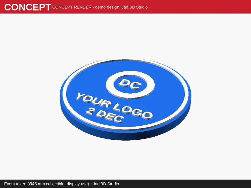 Concept render of the Logo date token (2 Dec), a design idea by Jad 3D Studio