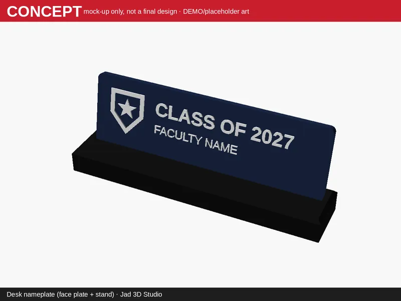 Concept render of the Graduation desk nameplate, a design idea by Jad 3D Studio