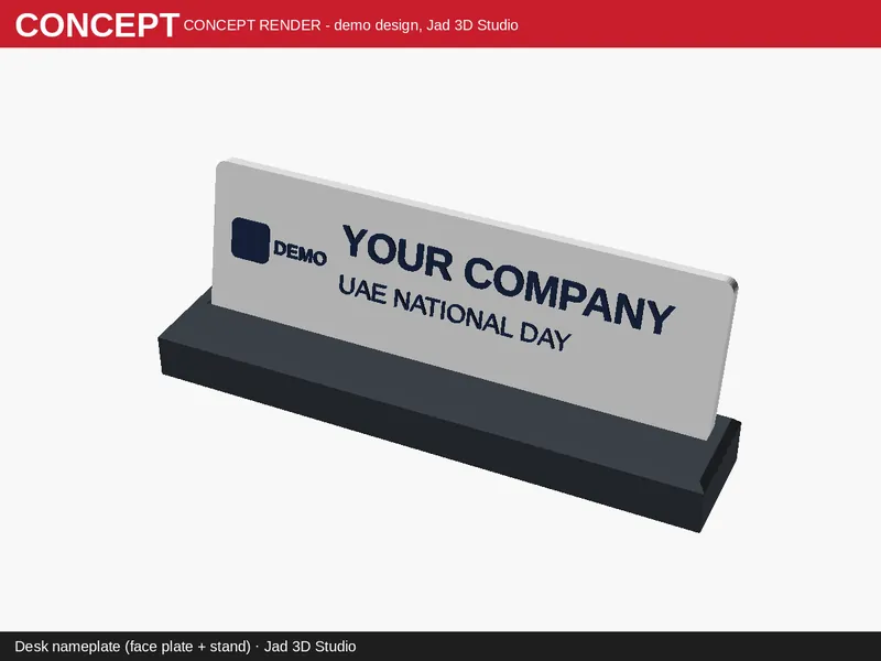 Concept render of the National Day company nameplate, a design idea by Jad 3D Studio