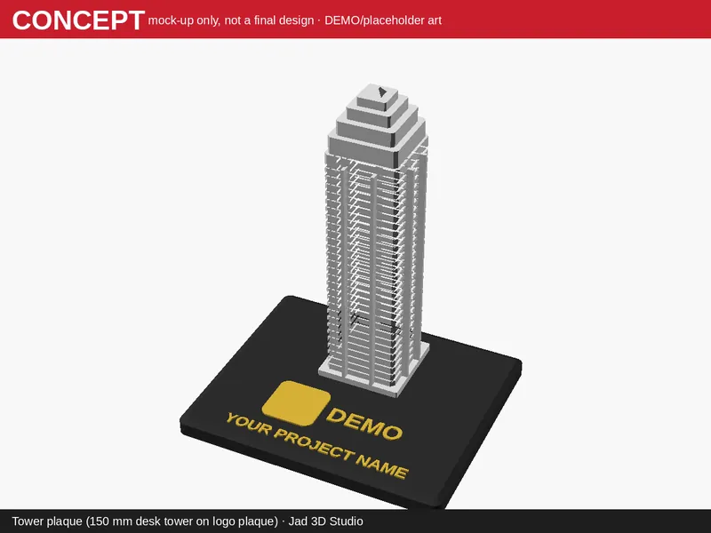 Concept render of the Project tower plaque, a design idea by Jad 3D Studio